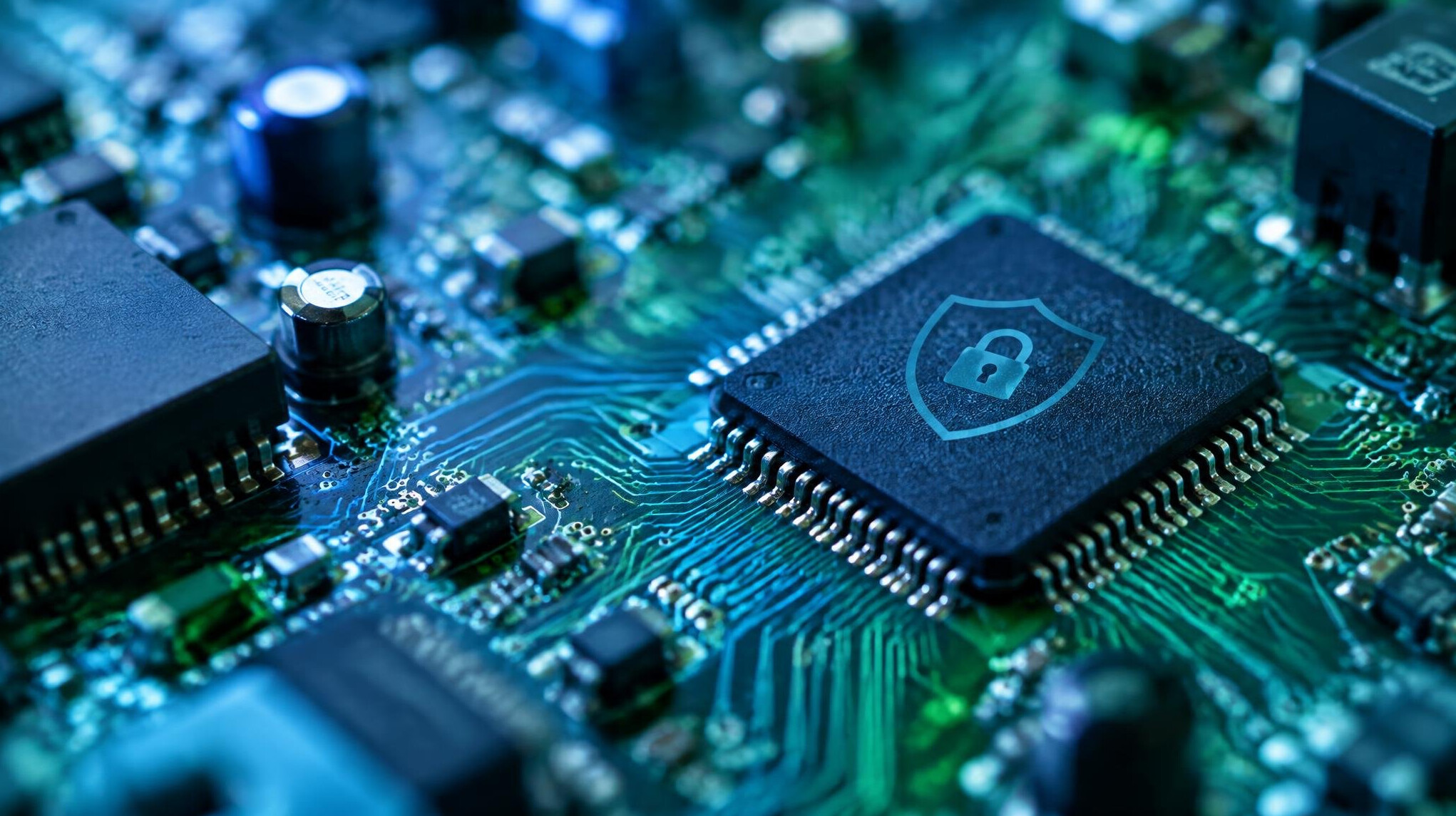 Close-up of a green electronic circuit board